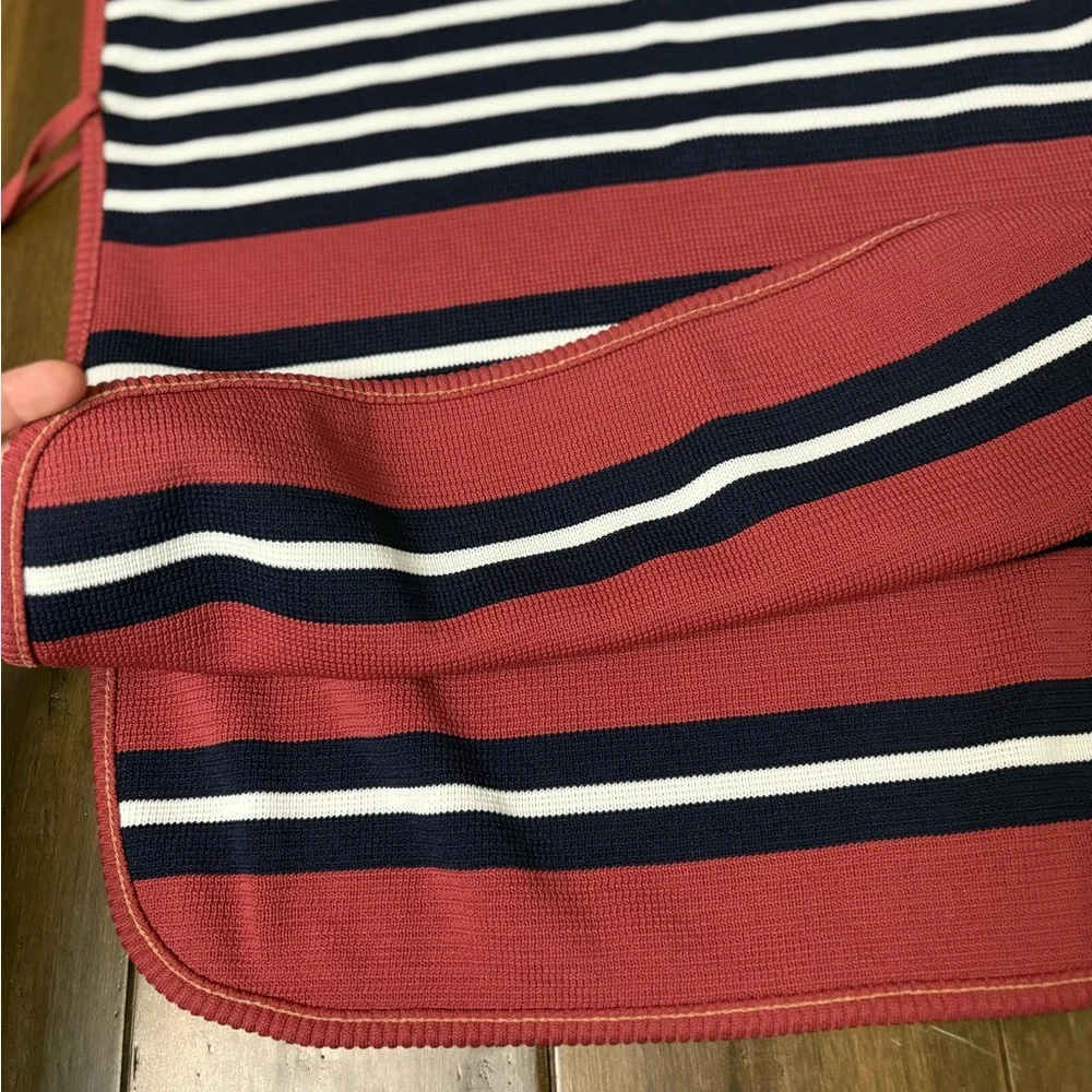 Vintage Miss Pernilla Sz 14 Striped Navy Red Apron Side Ties Kitchen Cook Retro